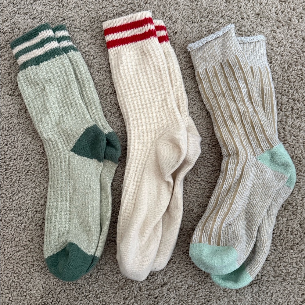 Free People Cotton Crew Socks - Green, Cream, and Tan